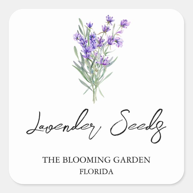 Adesivo Quadrado Rótulo de Seeds de lavanda (Frente)