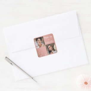 Adesivo Quadrado Rótulo de texto de foto boho rosa empoeirado botân