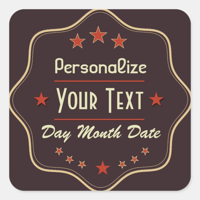 Adesivo Quadrado Rótulo de Texto Personalizado Clássico Retro (Frente)