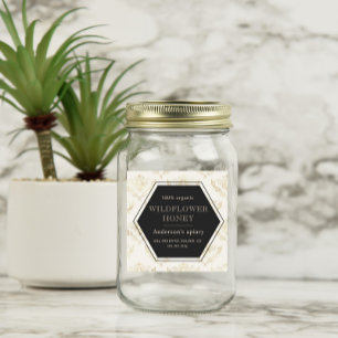 Adesivo Quadrado Rótulo de Urso de Mel da Rainha Dourada Vintage