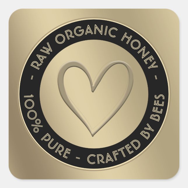ADESIVO QUADRADO RÓTULO DE URSO DE MEL DOURADO - 100% PURO FEITO PO (Frente)