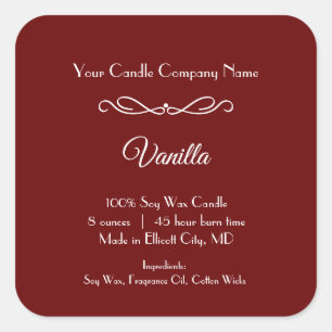 Adesivo Quadrado Rótulo de Vela Branca Vermelha Desabrochar Miniali