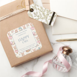 Adesivo Quadrado Rótulo de Vela com Padrão Floral do Coelhinho da P