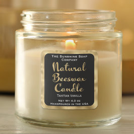 Adesivo Quadrado Rótulo de vela de cera de abelhas preto e dourado