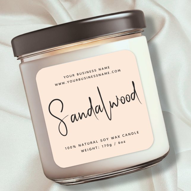 Adesivo Quadrado Rótulo de vela de cosméticos com script moderno (Criador carregado)