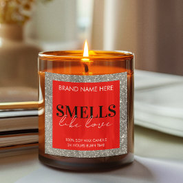 Adesivo Quadrado Rótulo de Vela de Dia dos Namorados Vermelho Espel