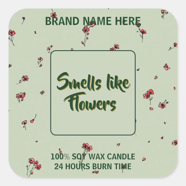 Adesivo Quadrado Rótulo de Vela de Flor Personalizável com Texto Ed (Frente)