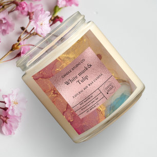 Adesivo Quadrado Rótulo de Vela de Luxo Dourado de Rosa de Aquarela