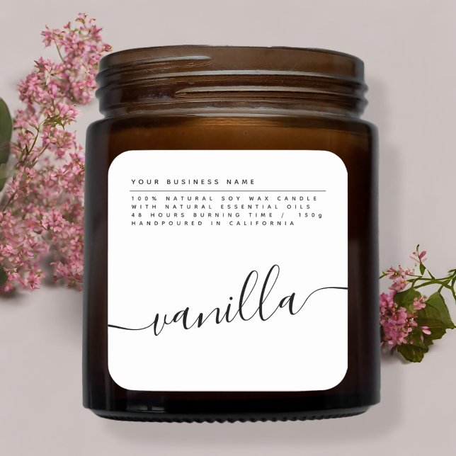 Adesivo Quadrado rótulo de vela de soja branca moderna (Criador carregado)