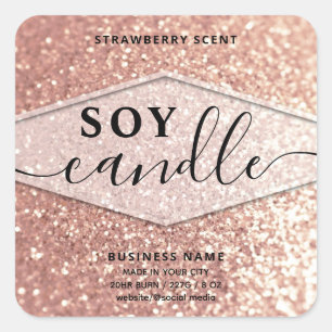 Adesivo Quadrado rótulo de vela de soja em script brilhante dourado