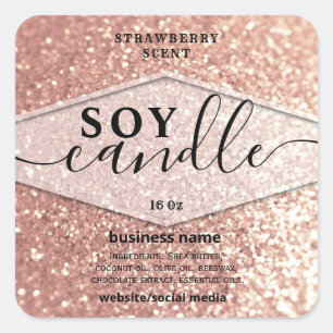 Adesivo Quadrado Rótulo de vela de soja em script brilhante dourado