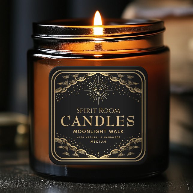 Adesivo Quadrado Rótulo de Vela Editável de Tarô Gótico Preto (Criador carregado)