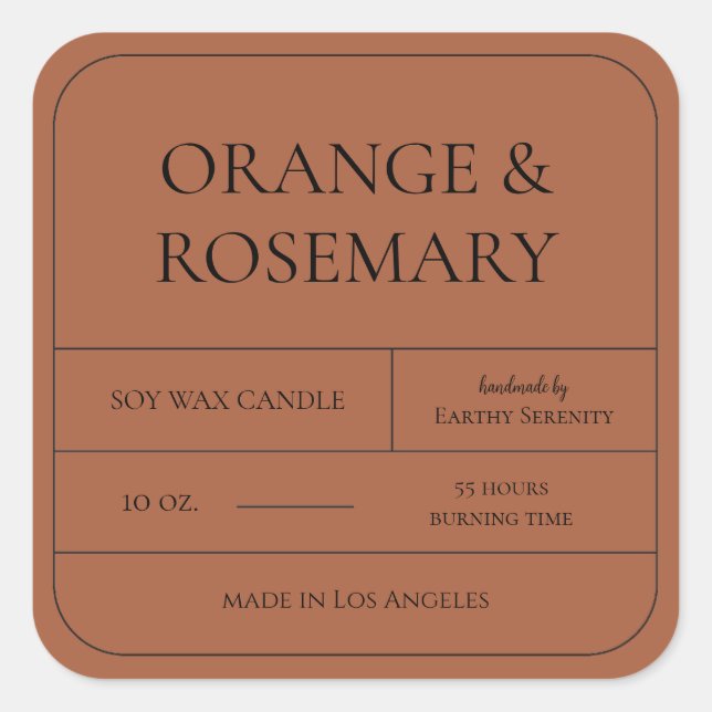 Adesivo Quadrado Rótulo de Vela Laranja Mínima de Fumaça Ampla Quei (Frente)