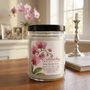 Adesivo Quadrado Rótulo de Vela Memorial Orquídea Rosa Aquarela