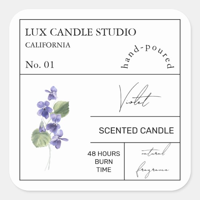 Adesivo Quadrado Rótulo de Vela Perfumada Violeta (Frente)