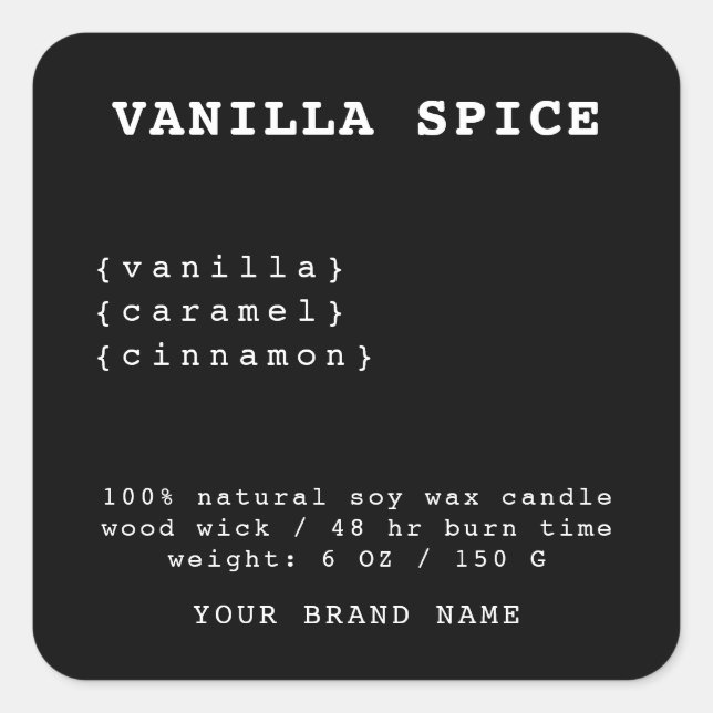 Adesivo Quadrado rótulo de vela preto minimalista (Frente)