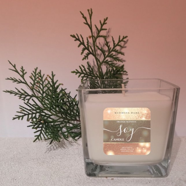 Adesivo Quadrado Rótulo de velas de soja com script de luxo moderno (Criador carregado)