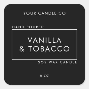 Adesivo Quadrado Rótulo de velas preto e branco mínimo simples