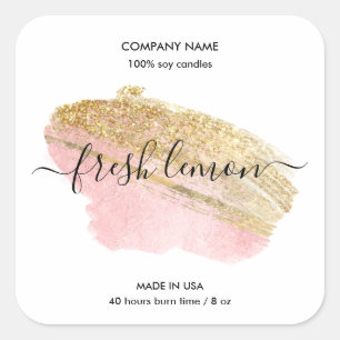 Adesivo Quadrado Rótulo de velas Rótulo de jarro cor-de-rosa esfare