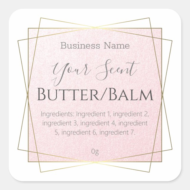 Adesivo Quadrado Rótulo do Balão Lip Lip Da Manteiga Rosa (Frente)