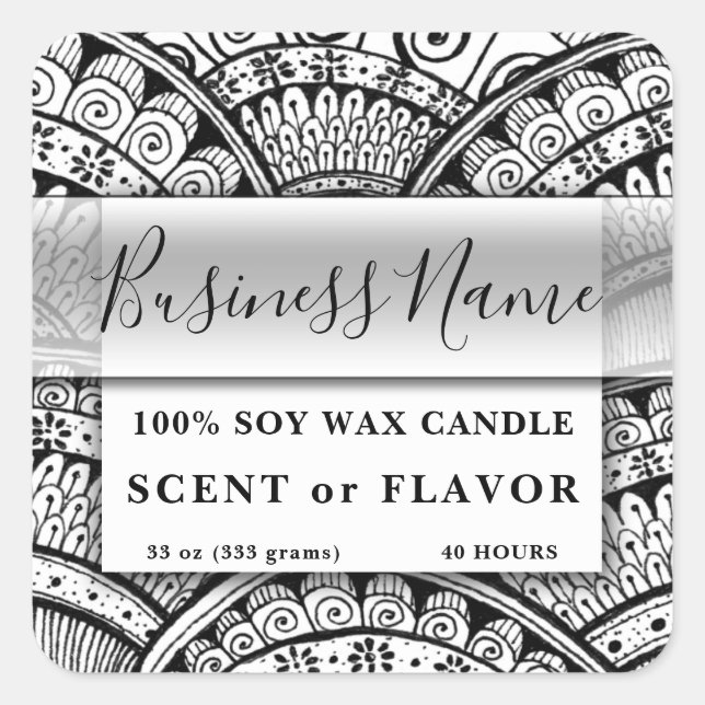 Adesivo Quadrado Rótulo do Contêiner de comida Prata Negra Exótica  (Frente)