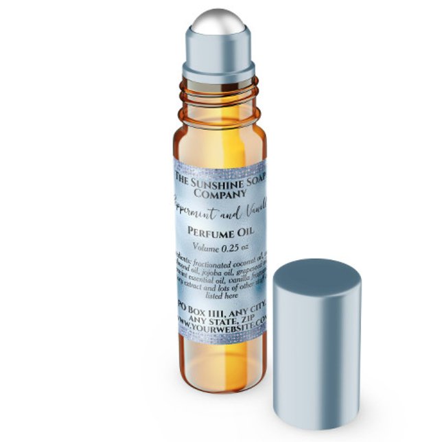 Adesivo Quadrado Rótulo do frasco do cilindro de perfumagem azul (Criador carregado)