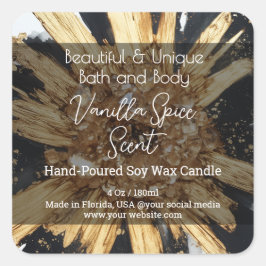 Adesivo Quadrado Rótulo do Produto de Velas de Cristal Negro Dourad