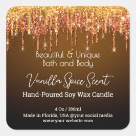 Adesivo Quadrado Rótulo do Produto Dourado Glitter Glitter Frasco V