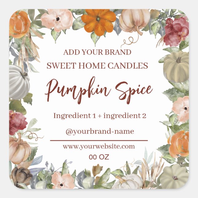 Adesivo Quadrado Rótulo do produto Pumpkin Floral (Frente)