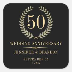 Adesivo Quadrado Rótulo Elegante de Vinho Dourado e Prata Laurel