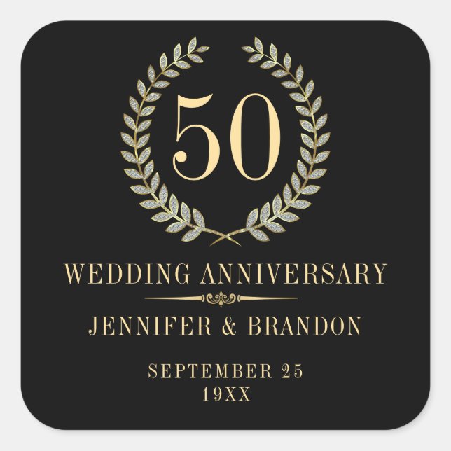 Adesivo Quadrado Rótulo Elegante Dourado e Silver Laurel Wreath Win (Frente)