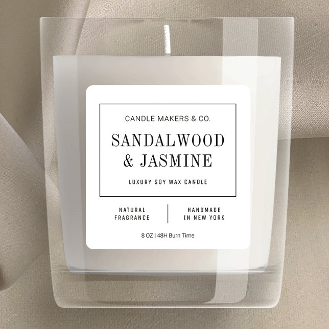 Adesivo Quadrado Rótulo Elegante Mínimo Preto e Branco (Modern black and white candle labels featuring a simple, yet elegant, design)