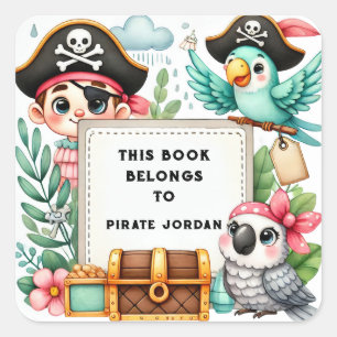 Adesivo Quadrado Rótulo "Este Livro Pertence à Pirata"