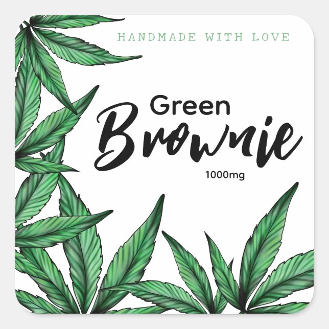 Adesivo Quadrado rótulo Green Brownie Edibles (Frente)