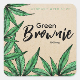 Adesivo Quadrado Rótulo Kraft Green Brownie Edibles
