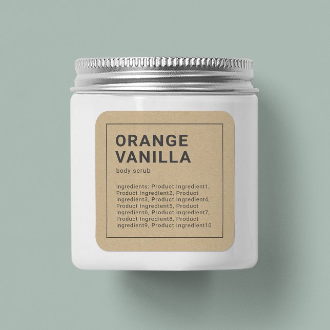 Adesivo Quadrado Rótulo Kraft para Ingredientes de Borda de Cinza M (Criador carregado)