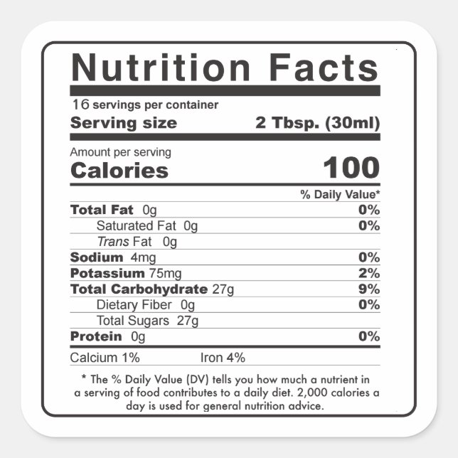 Adesivo Quadrado Rótulo Maple Syrup 2020 Editable Nutrition Facts (Frente)