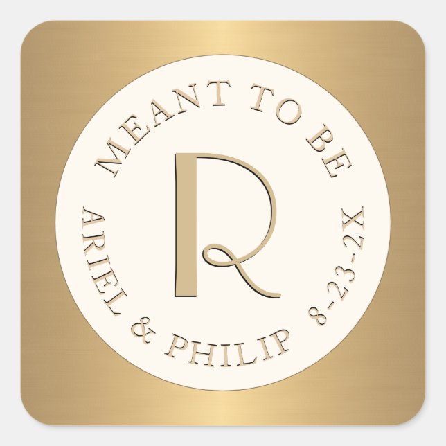 Adesivo Quadrado Rótulo Mini Monograma para Data de Casamento como  (Frente)