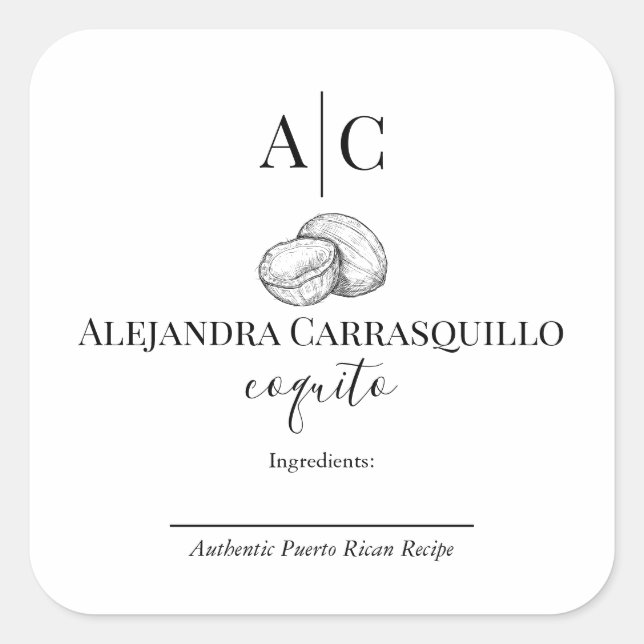 Adesivo Quadrado Rótulo Mínimo de Garrafa Preta e Branca de Coquito (Frente)