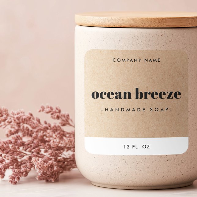 Adesivo Quadrado Rótulo mínimo moderno de produto Kraft de aparênci (Modern minimal Kraft look square product label)