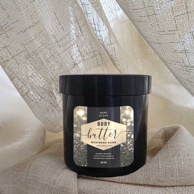 Adesivo Quadrado Rótulo moderno de manteiga corporal com brilho ele (Criador carregado)