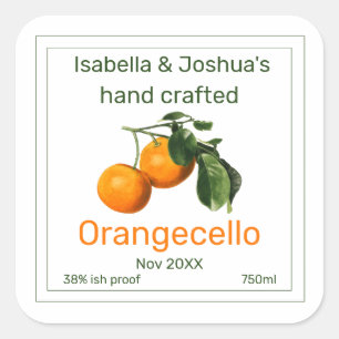 Adesivo Quadrado Rótulo Orangecello vintage orange ilustração