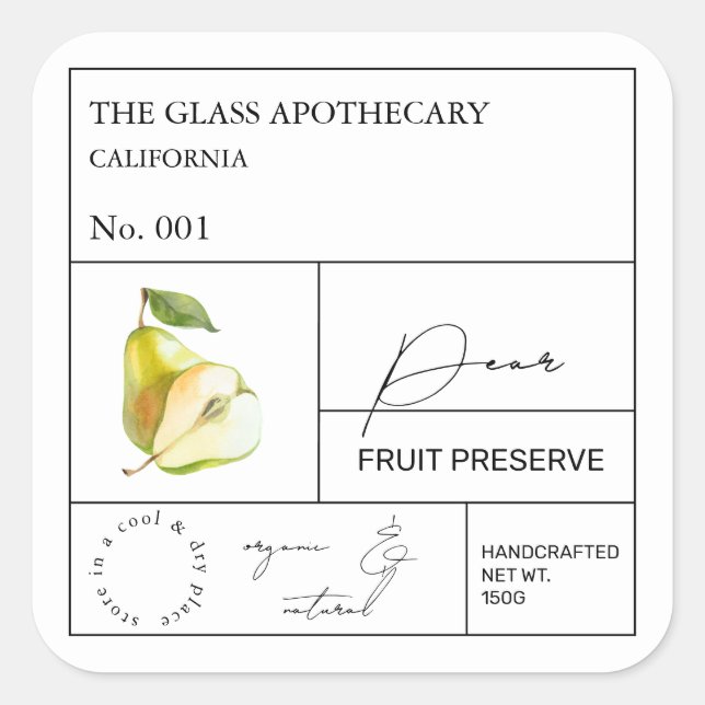 Adesivo Quadrado Rótulo Pear Apothecary (Frente)