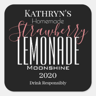 Adesivo Quadrado Rótulo personalizado de "Lemonada de Morango"