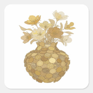 Adesivo Quadrado Rótulo Premium Cinza GOLDEN FLOWERS Design