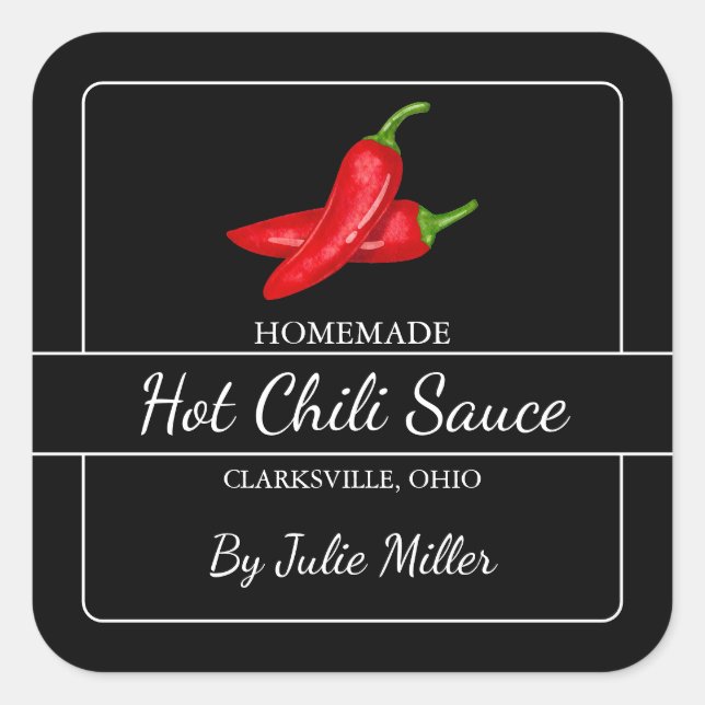 Adesivo Quadrado Rótulo Preto da Praça Molho de Chili (Frente)
