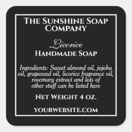 Adesivo Quadrado Rótulo preto simples com cosméticos de texto branc