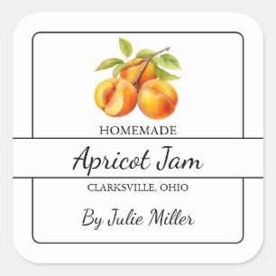 Adesivo Quadrado Rótulo Quadrado de Geleia de Apricot Caseira