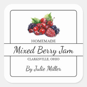 Adesivo Quadrado Rótulo Quadrado do Berry Jam Misturado Homemade