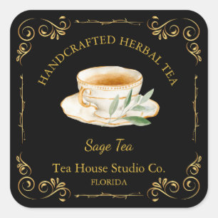 Adesivo Quadrado Rótulo Quadrado do Tea Sage da Vintage